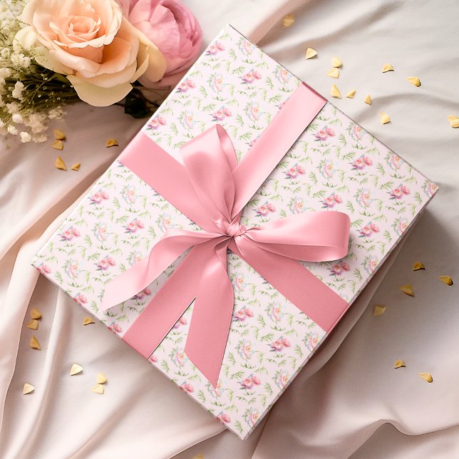 Pinkfarbene Peonies mit Bambus-Blätter-Muster Geschenkpapier (A great gift wrap for all occasions. )