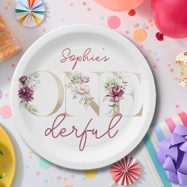 Pinkfarbene Pfingsteine auf eine bunte Geburtstags Pappteller