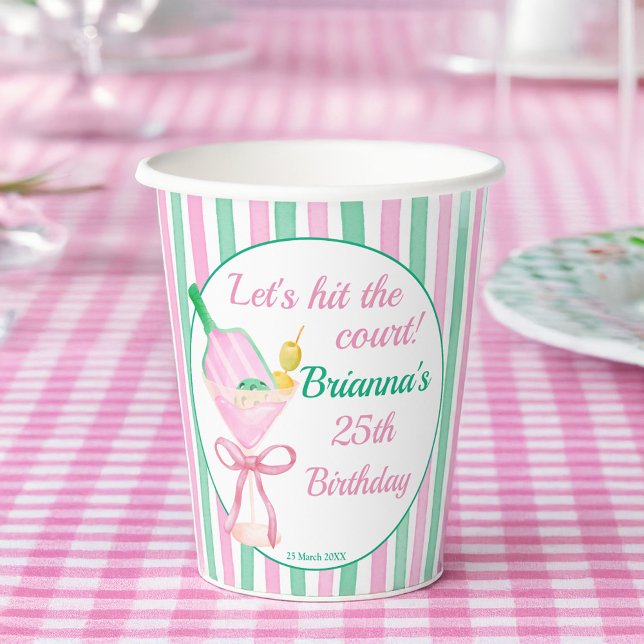 Pinkfarbene Pickleball-Geburtstagsparty Pappbecher (Pickleball pink and green birthday party personalized  paper cups  sports party supplies)