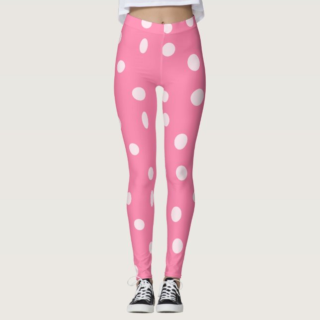 Pinkfarbene Polka-Punkte auf rosa Leggings (Vorderseite)