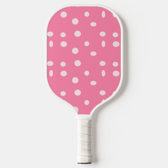 Pinkfarbene Polka-Punkte auf rosa Pickleball Schläger (Vorderseite)