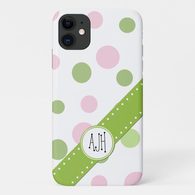 Pinkfarbene Polka-Punkte, grüne Polka-Punkte, Mono Case-Mate iPhone Hülle (Rückseite)