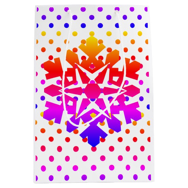 Pinkfarbene Polka-Punkte , orange , lila, blaue Sc Mittlere Geschenktüte (Vorderseite)