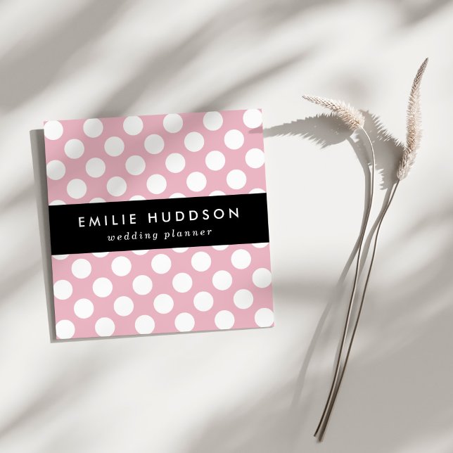 Pinkfarbene Polka-Punkte, Polka-Punktmuster, Punkt Quadratische Visitenkarte (Von Creator hochgeladen)