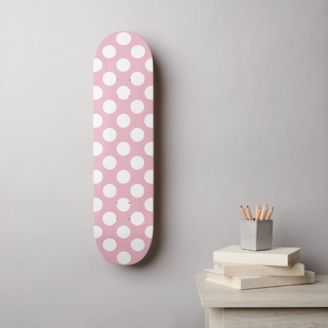 Pinkfarbene Polka-Punkte, Polka-Punktmuster, Punkt Skateboard (Wandkunst)