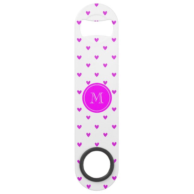 Pinkfarbene rosa Glitzer-Herzen mit Monogramm Speedflaschenöffner (Vorderseite)