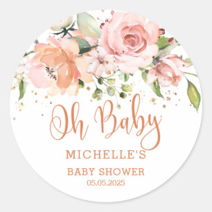 Pinkfarbene Rose, Konfetti Babydusche Runder Aufkleber