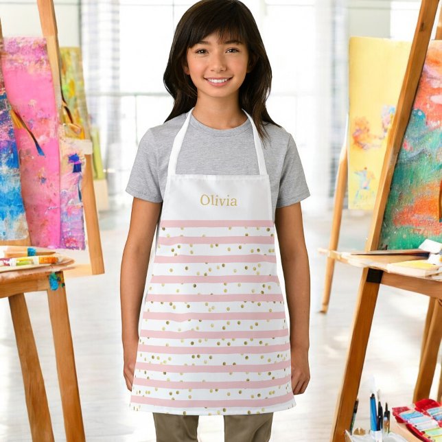 Pinkfarbene Streifen und Punkte mit Name oder Mono Schürze (Personalize this smock/apron with your name.)