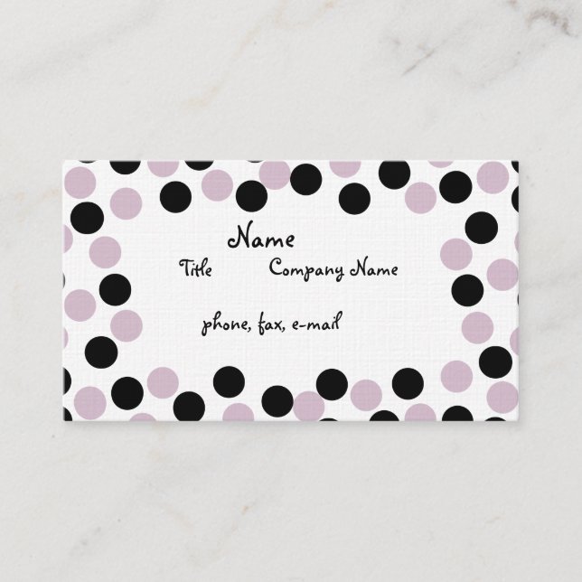 Pinkfarbene und schwarze Polka Dot Business Card Visitenkarte (Vorderseite)