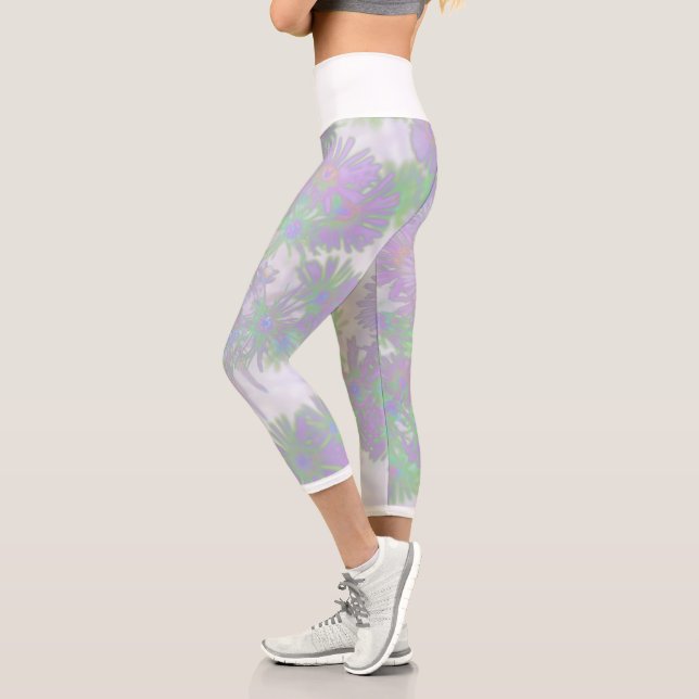Pinkfarbene, violette Blumen Leggings (Links)