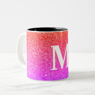 Pinkfarbener Glitzer mit Monogramm Zweifarbige Tasse