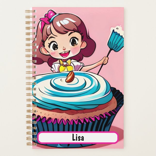 Pinkfarbener Pupcake-Planer mit individualisierbar Planer (Vorderseite)