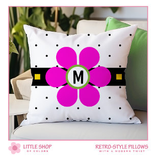 Pinkfarbener Retro-Blumenpower Kissen