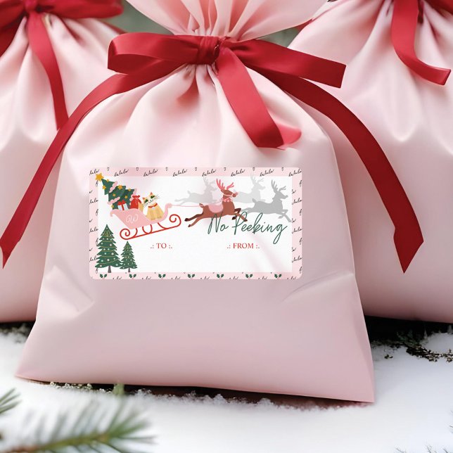 Pinkfarbener Schlitten und Rentier von (No Peeking Pink Santa's Sleigh & Reindeer To From Label)