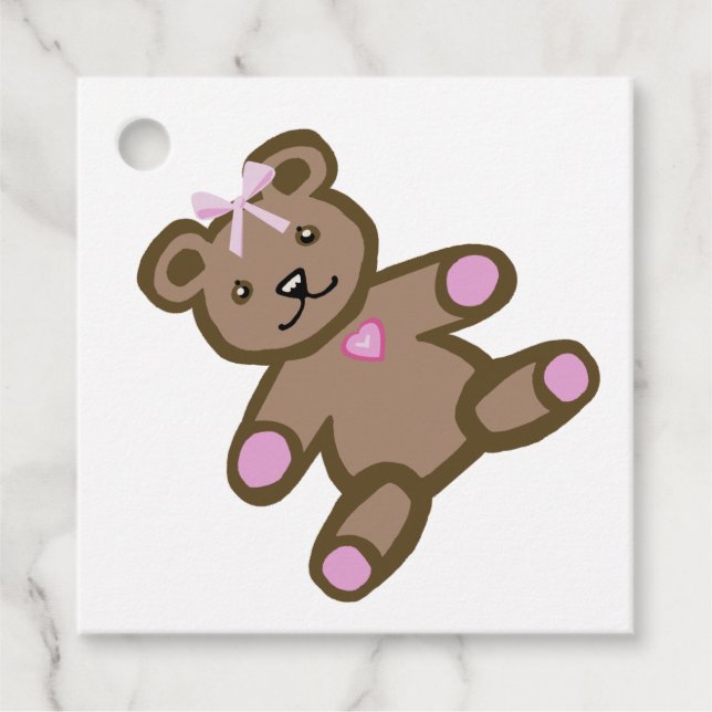 Pinkfarbener Teddybär Geschenkanhänger (Vorderseite)