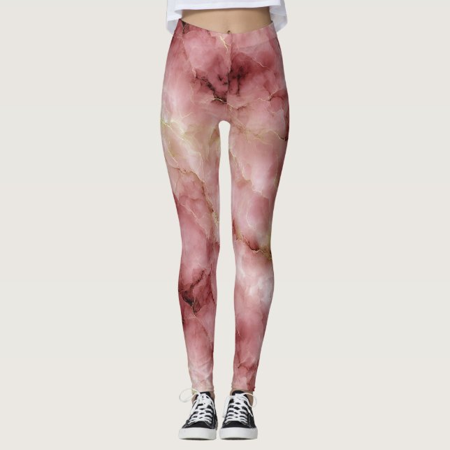 Pinkfarbenes Marmormuster Leggings (Vorderseite)