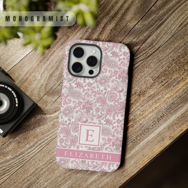 Pinkfarbenes, weißes Paisley in leicht weichem Pas iPhone Hülle (Customizable Light Soft Pastel Pink White Paisley iPhone Case)