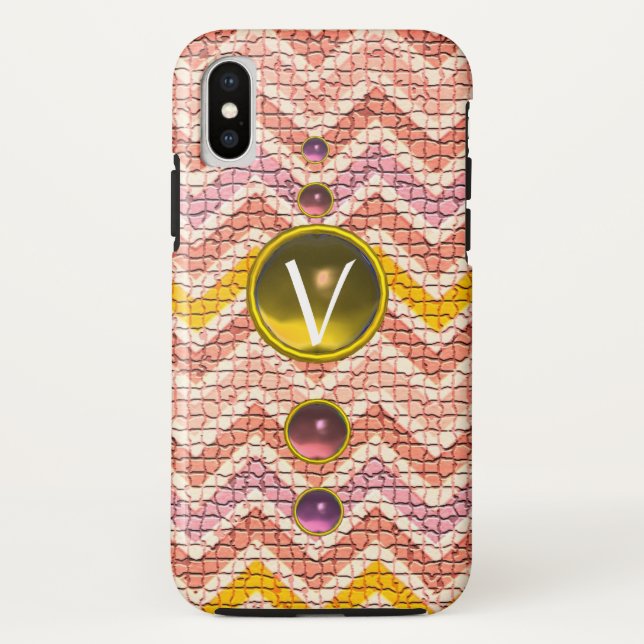 PINKGELBE GEMSTONEN UND MOSAISCHE CHEVRONS-MONOGRA Case-Mate iPhone HÜLLE (Rückseite)