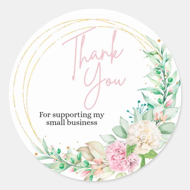 PinkGold Small Business Thank You Round Sticker (Vorderseite)