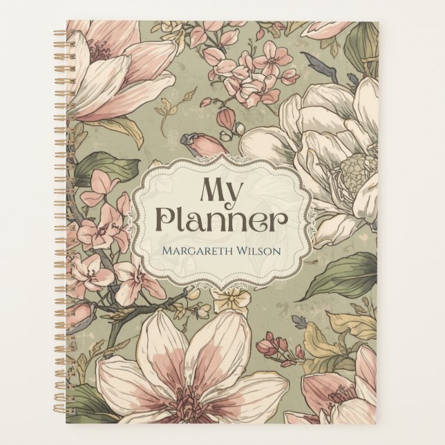 Pinkgrüner Blumen-Tagesplaner-Schülernotizbuch  Planer (Vorderseite)