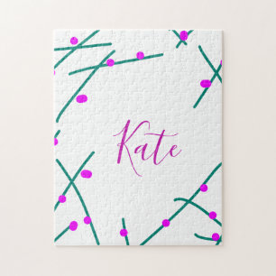 Pinkgrüner Kirschbaumname Boho Retro Rustikal Fett Puzzle