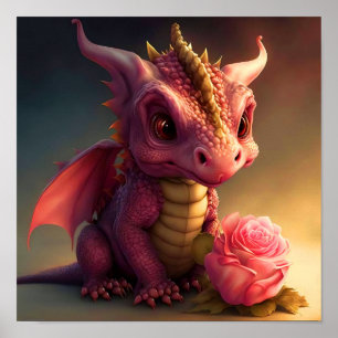 Pinkie - Pink Dragon mit Rose Poster Art