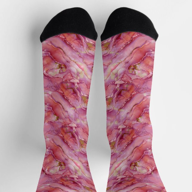 Pinkisch-Blütenmarmor Socken (Oben)