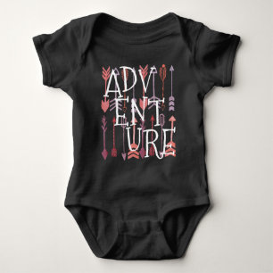 Pinkish Coral Text Black Aztec Patten Baby Girl Baby Strampler