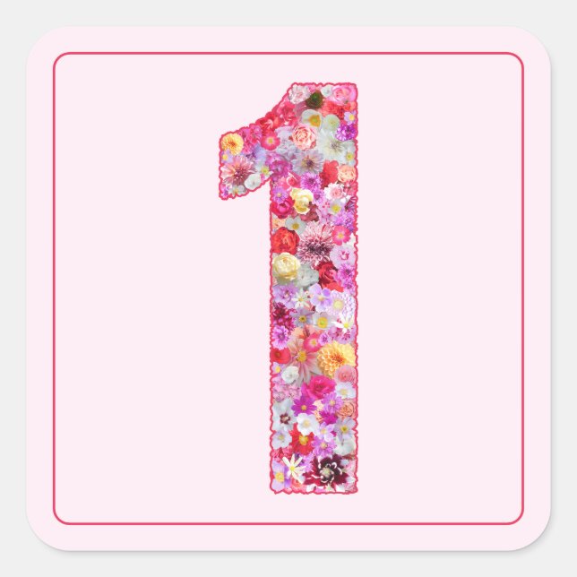 Pinkish Floral Colorful Month Number 1 Quadratischer Aufkleber (Vorderseite)