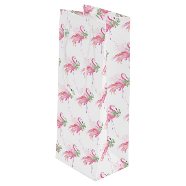 Pinkmas Flamingo Weihnachtswein Geschenktasche Geschenktüte Für Weinflaschen (Rückseite Schrägansicht)