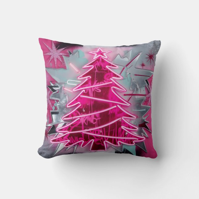 Pinkmas Tree – Bold Neon Holiday Art Kissen (Vorderseite)
