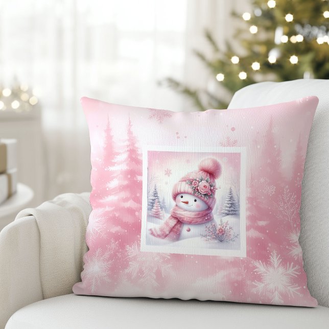 Pinkmas Winter Forest Snowman Pillow Kids Decor Kissen (Pinkmas Winter Forest Snowman Pillow Kids Decor)