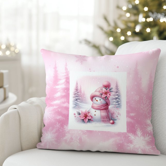 Pinkmas Winter Scene Snowman Pillow Kids Room Kissen (Pinkmas Winter Scene Snowman Pillow Kids Room)