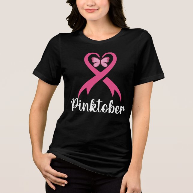 PinkOctober Butterfly Brustkrebs Monat Tri-Blend Shirt (Vorderseite)