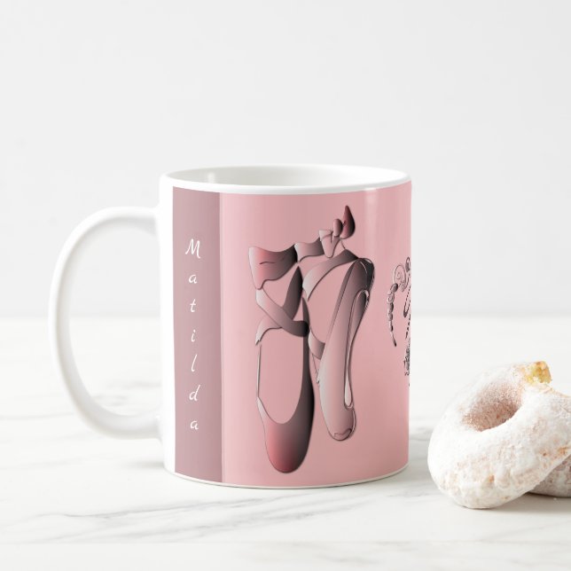 PinkPink Ballet Zehenschuhe mit Monogram Coffee Ta Kaffeetasse (Mit Donut)
