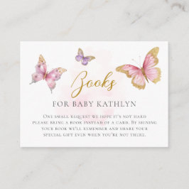 PinkPurple Gold Butterfly Babydusche Buchanforderu Begleitkarte