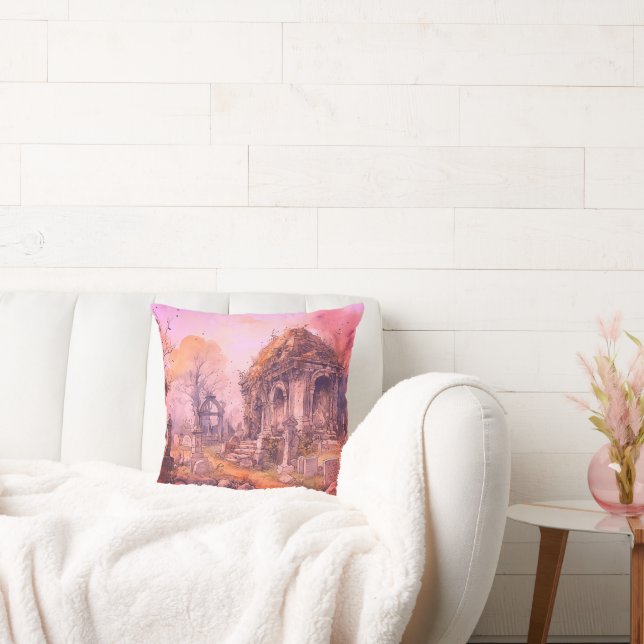 Pinkrosa Halloween-Friedhof Kissen (Liege)