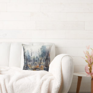 Pinkrosa Halloween-Friedhof Kissen