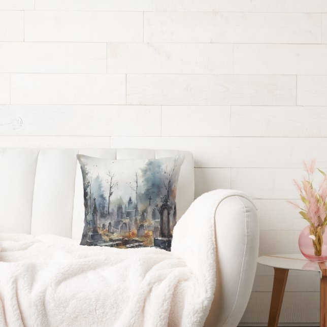 Pinkrosa Halloween-Friedhof Kissen (Liege)