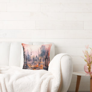 Pinkrosa Halloween-Friedhof Kissen