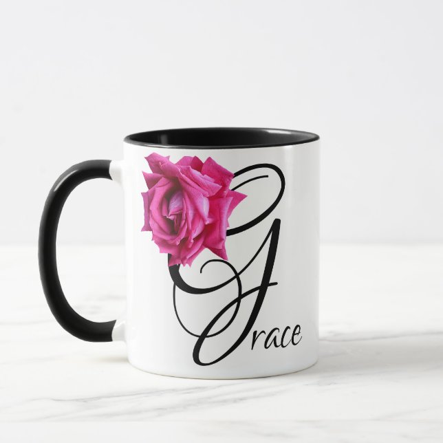 Pinkrosa Rosa Blütenboho Tasse (Links)