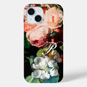 PINKROSEN, SCHALTFLÄCHE, BLUMENMONOGRAMM DER WEISS iPhone 15 HÜLLE