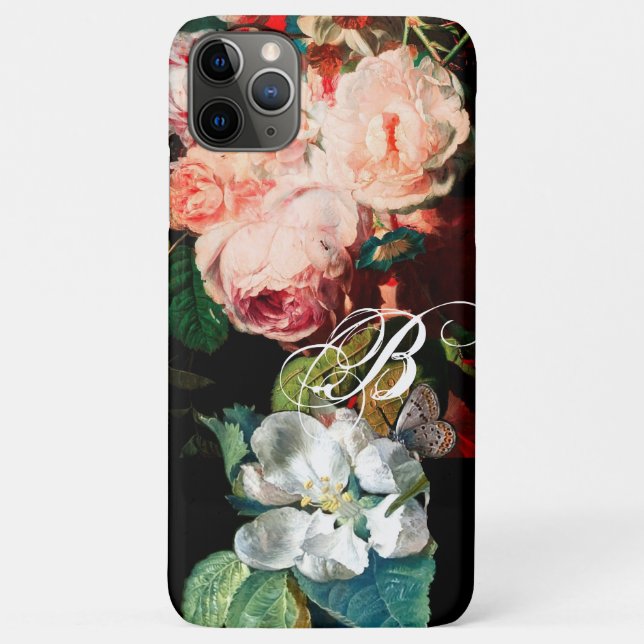 PINKROSEN, SCHALTFLÄCHE, BLUMENMONOGRAMM DER WEISS Case-Mate iPhone HÜLLE (Rückseite)