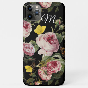 PINKROSEN, SCHALTFLÄCHEN, Schwarze Blütenmonogramm Case-Mate iPhone Hülle