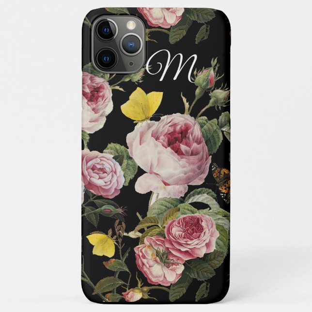 PINKROSEN, SCHALTFLÄCHEN, Schwarze Blütenmonogramm Case-Mate iPhone Hülle (Rückseite)
