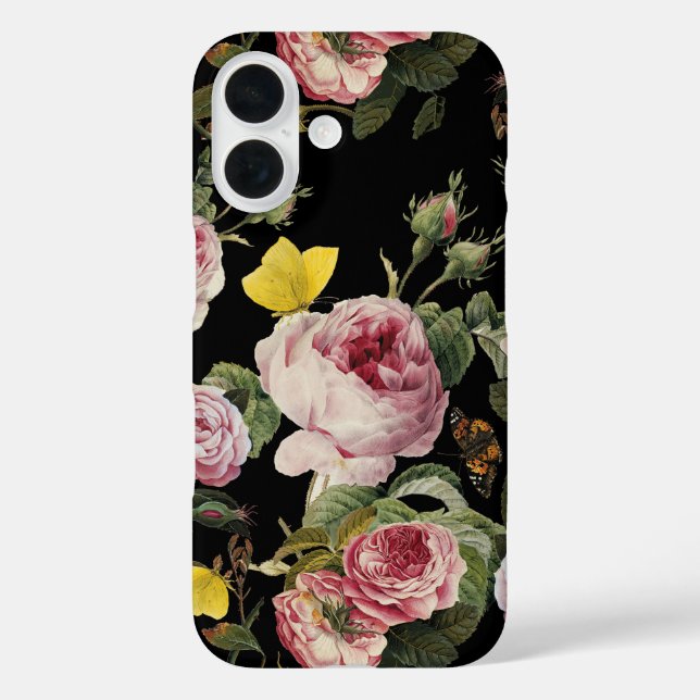PINKROSEN UND GELBE SCHALTFLÄCHEN Schwarze Blüte Case-Mate iPhone Hülle (Rückseite)