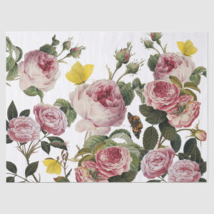 PINKROSEN UND GELBEN SCHALTFLÄDEN Weiße Blüte Seidenpapier