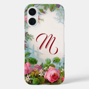 PINKROSEN UND JASMINE-FLORALMONOGRAMM iPhone 16 HÜLLE