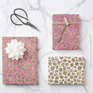 Pinks Gold Glam Glitzer Leopard Geschenkpapier Set