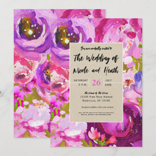 Pinks, Violetts und Gold - Moderne Florale Hochzei Einladung